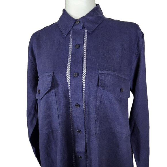 Outerknown Shirt Dress Womens Small Linen Long Sleeve Pockets Organic Cotton - Picture 4 of 9